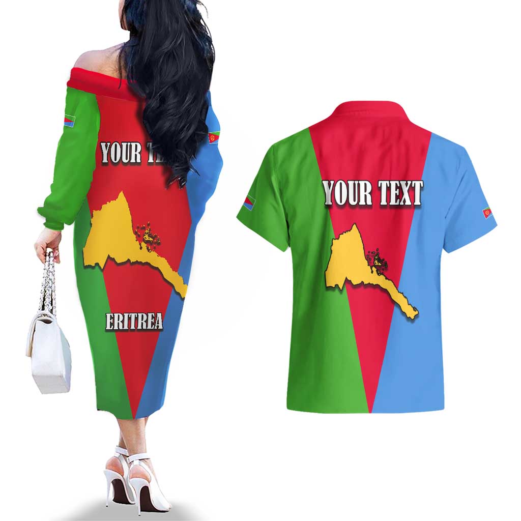 Personalized Eritrea Emblem Couples Matching Off The Shoulder Long Sleeve Dress and Hawaiian Shirt With Flag Color - Wonder Print Shop