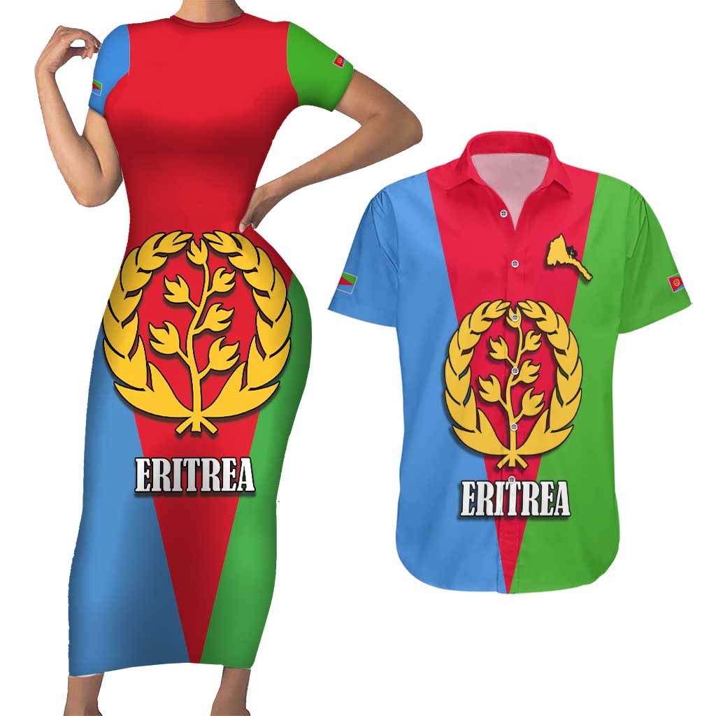 Personalized Eritrea Emblem Couples Matching Short Sleeve Bodycon Dress and Hawaiian Shirt With Flag Color - Wonder Print Shop