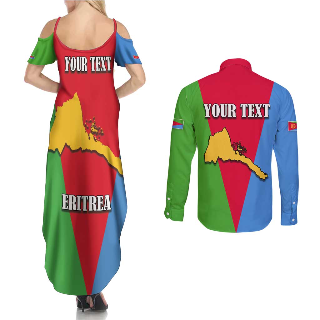 Personalized Eritrea Emblem Couples Matching Summer Maxi Dress and Long Sleeve Button Shirt With Flag Color - Wonder Print Shop