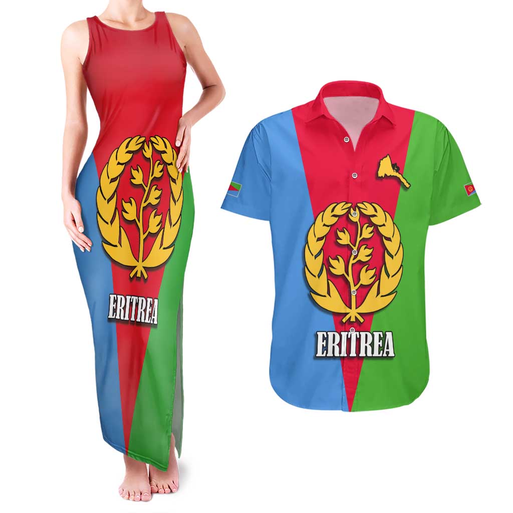 Personalized Eritrea Emblem Couples Matching Tank Maxi Dress and Hawaiian Shirt With Flag Color - Wonder Print Shop