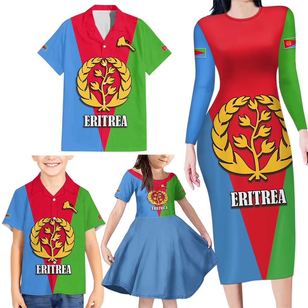 Personalized Eritrea Emblem Family Matching Long Sleeve Bodycon Dress and Hawaiian Shirt With Flag Color - Wonder Print Shop
