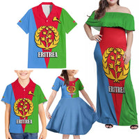 Personalized Eritrea Emblem Family Matching Off Shoulder Maxi Dress and Hawaiian Shirt With Flag Color - Wonder Print Shop