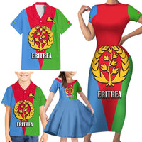 Personalized Eritrea Emblem Family Matching Short Sleeve Bodycon Dress and Hawaiian Shirt With Flag Color - Wonder Print Shop
