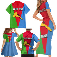 Personalized Eritrea Emblem Family Matching Short Sleeve Bodycon Dress and Hawaiian Shirt With Flag Color - Wonder Print Shop