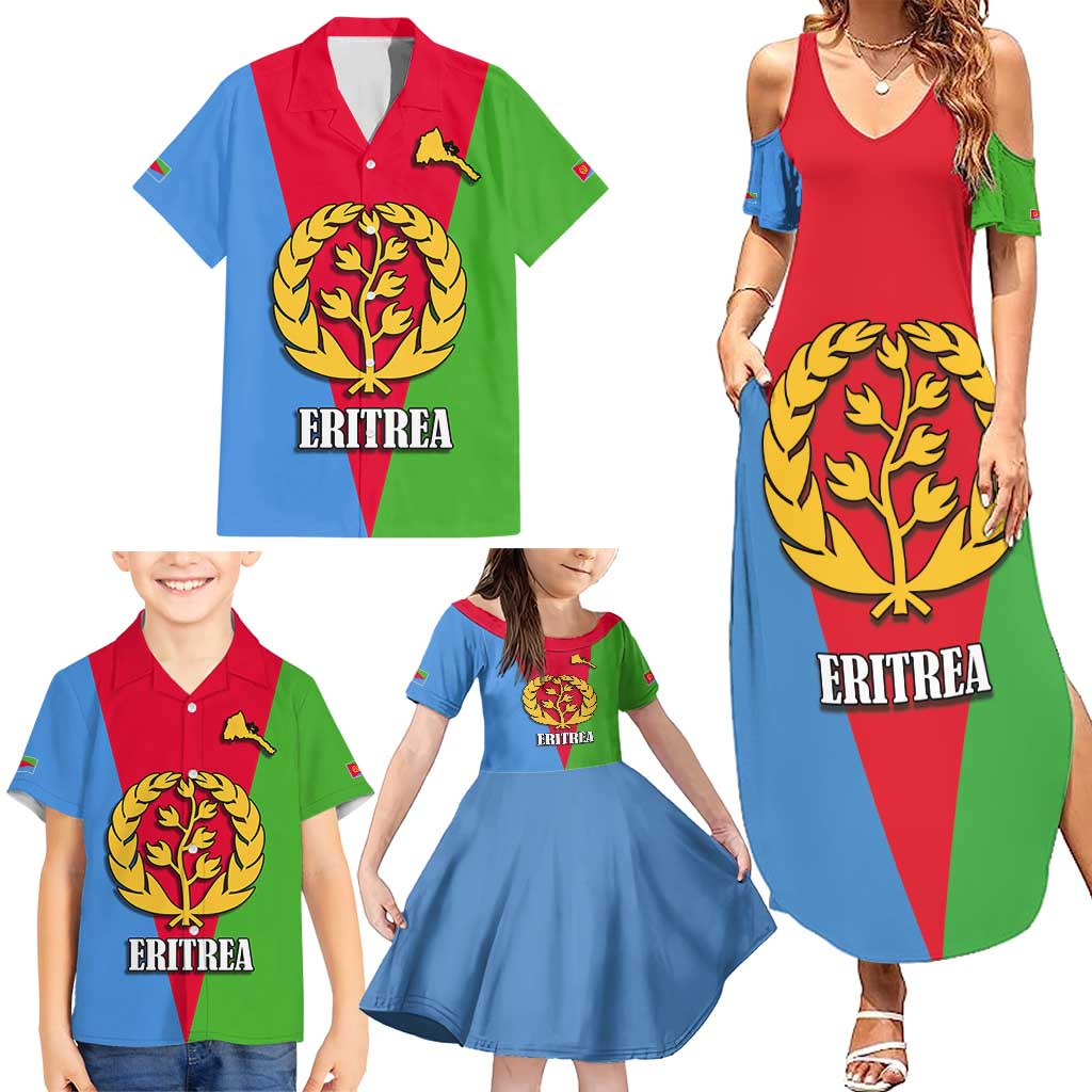 Personalized Eritrea Emblem Family Matching Summer Maxi Dress and Hawaiian Shirt With Flag Color - Wonder Print Shop
