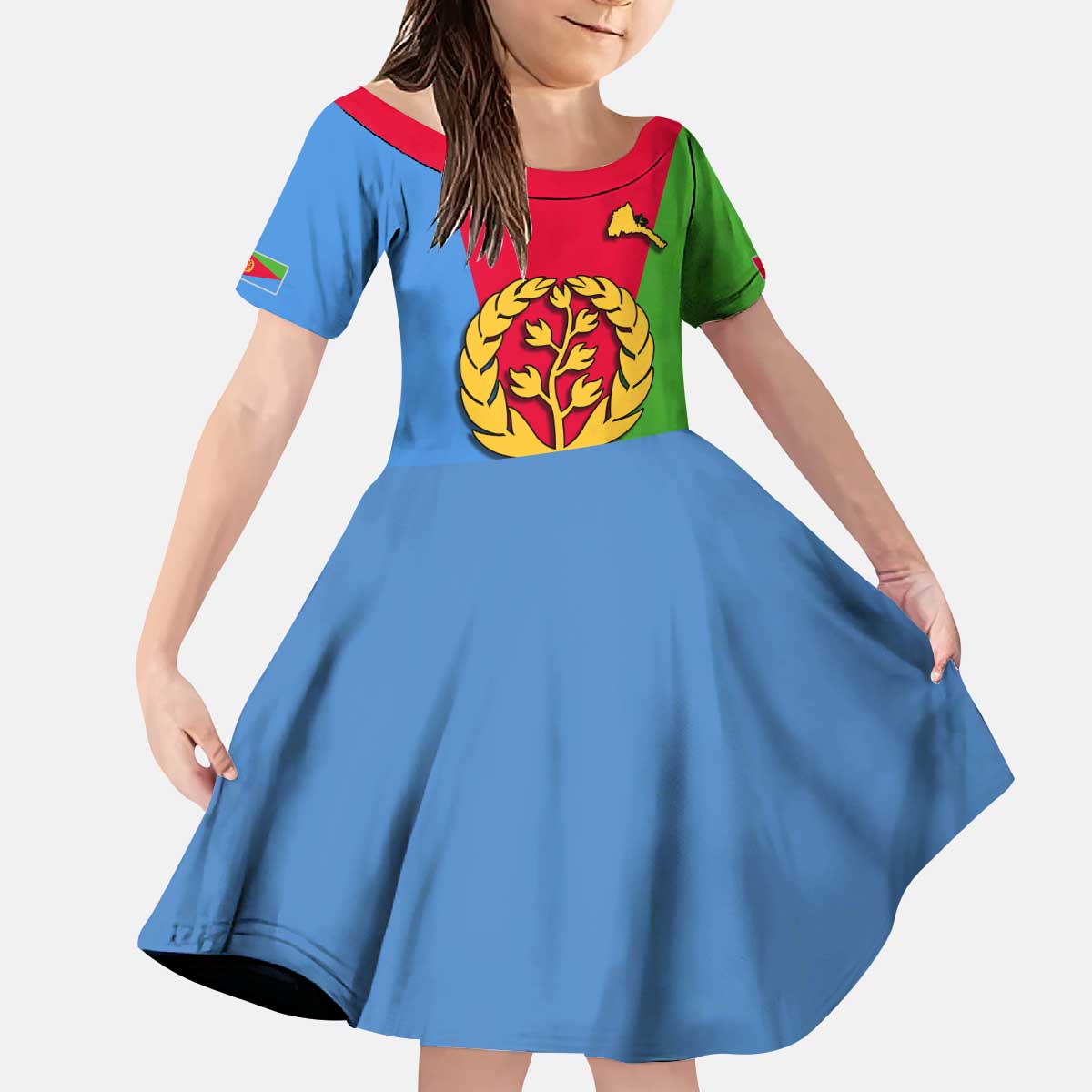 Personalized Eritrea Emblem Kid Short Sleeve Dress With Flag Color - Wonder Print Shop