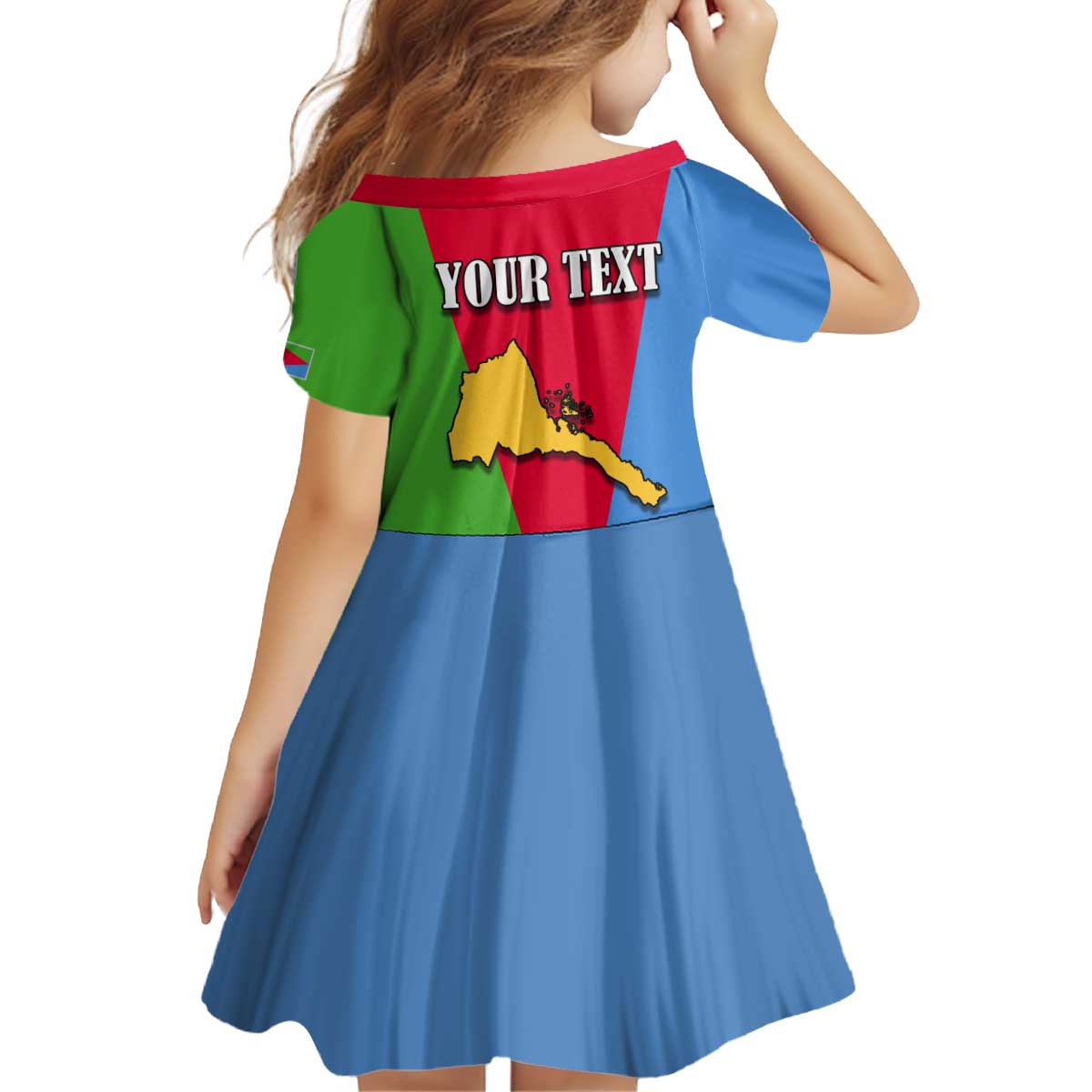 Personalized Eritrea Emblem Kid Short Sleeve Dress With Flag Color - Wonder Print Shop
