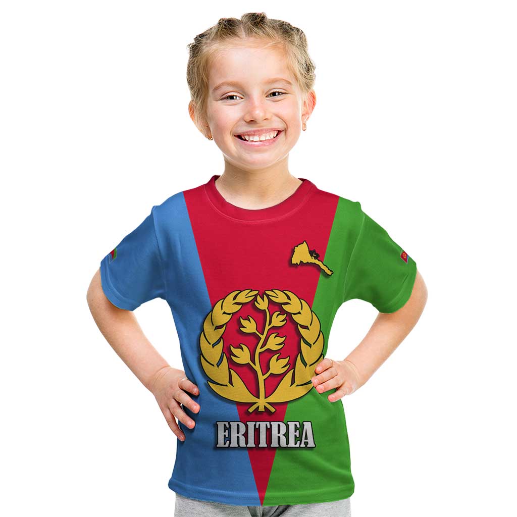 Personalized Eritrea Emblem Kid T Shirt With Flag Color - Wonder Print Shop