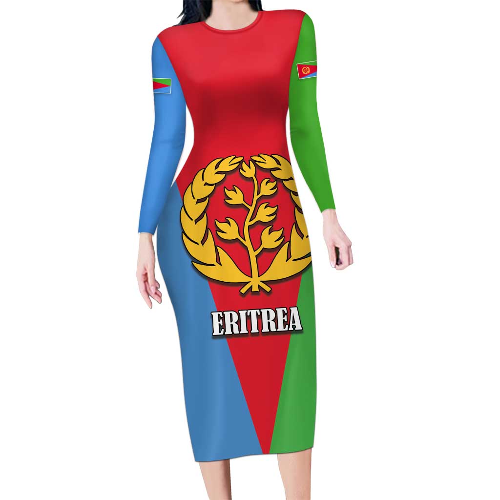 Personalized Eritrea Emblem Long Sleeve Bodycon Dress With Flag Color - Wonder Print Shop