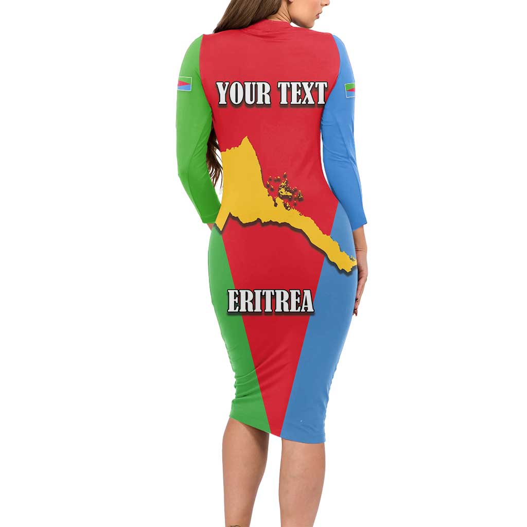Personalized Eritrea Emblem Long Sleeve Bodycon Dress With Flag Color - Wonder Print Shop