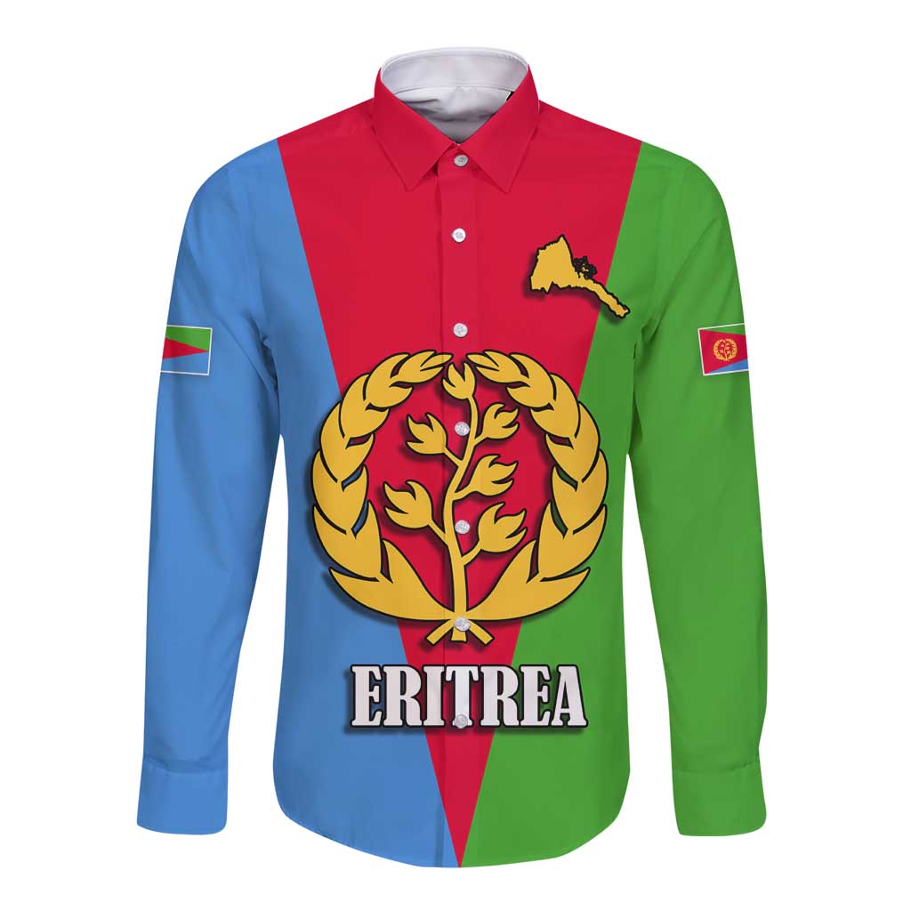 Personalized Eritrea Emblem Long Sleeve Button Shirt With Flag Color - Wonder Print Shop