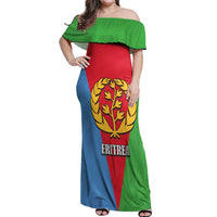 Personalized Eritrea Emblem Off Shoulder Maxi Dress With Flag Color - Wonder Print Shop