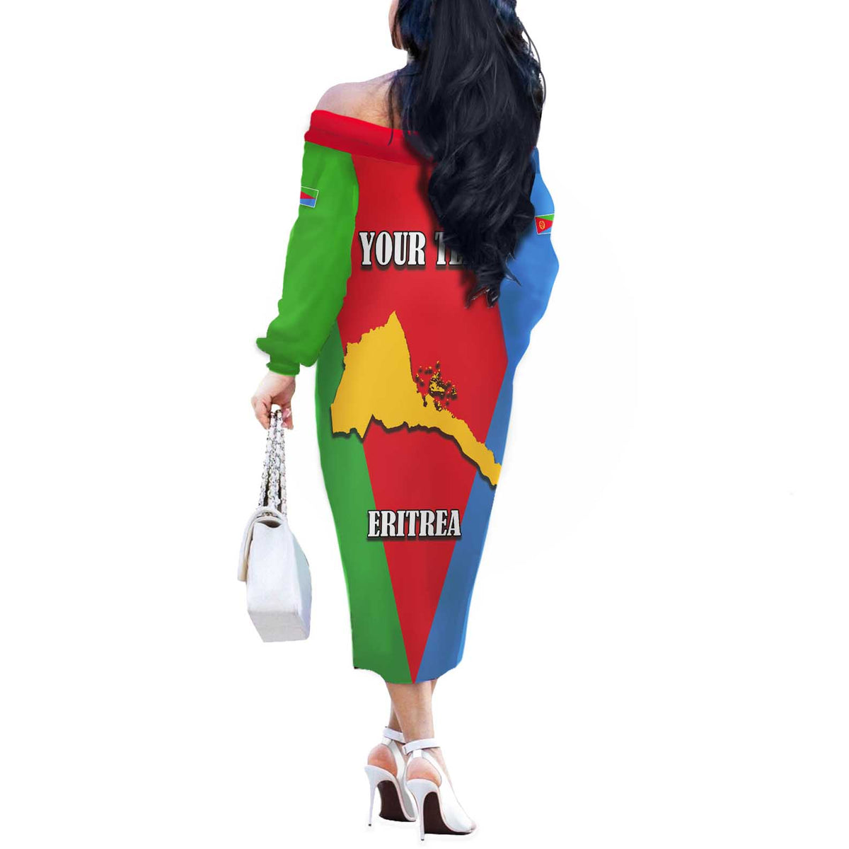 Personalized Eritrea Emblem Off The Shoulder Long Sleeve Dress With Flag Color - Wonder Print Shop