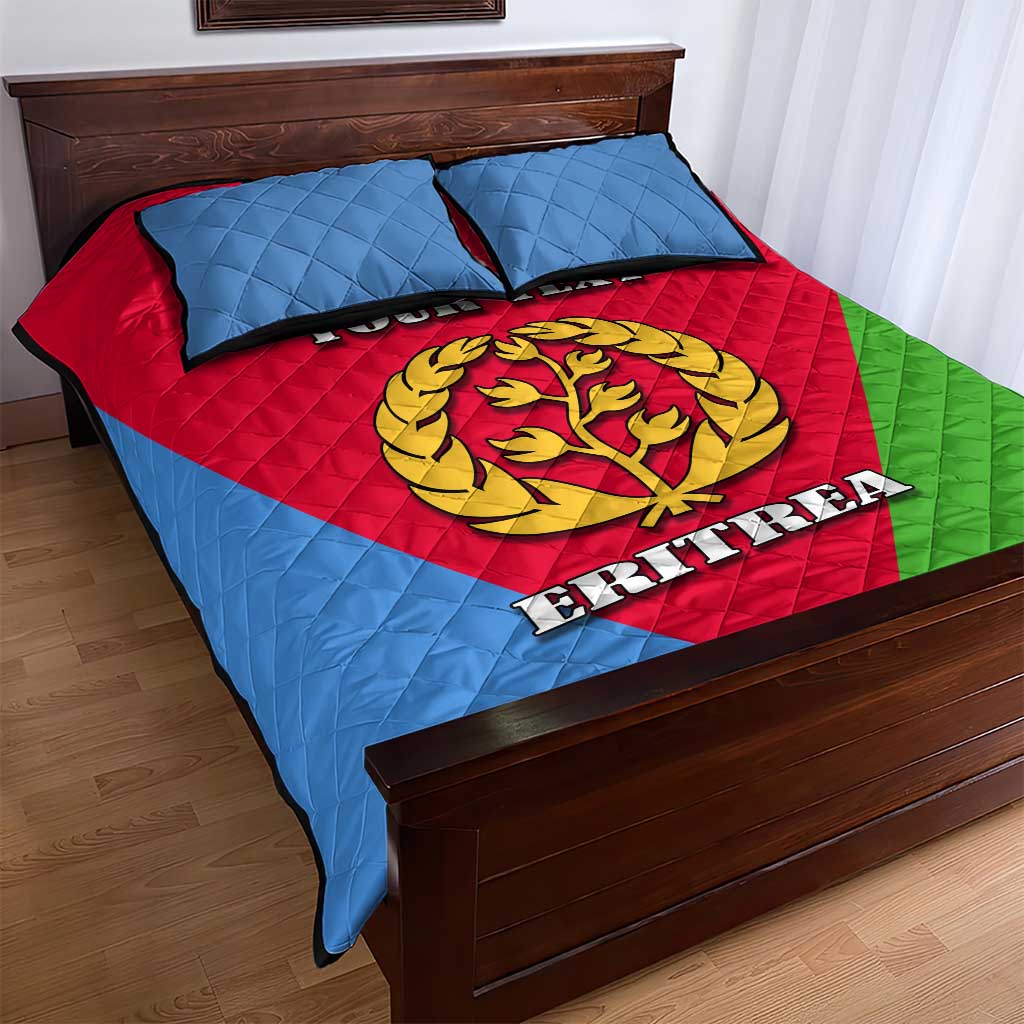 Personalized Eritrea Emblem Quilt Bed Set With Flag Color - Wonder Print Shop