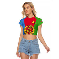 Personalized Eritrea Emblem Raglan Cropped T Shirt With Flag Color - Wonder Print Shop