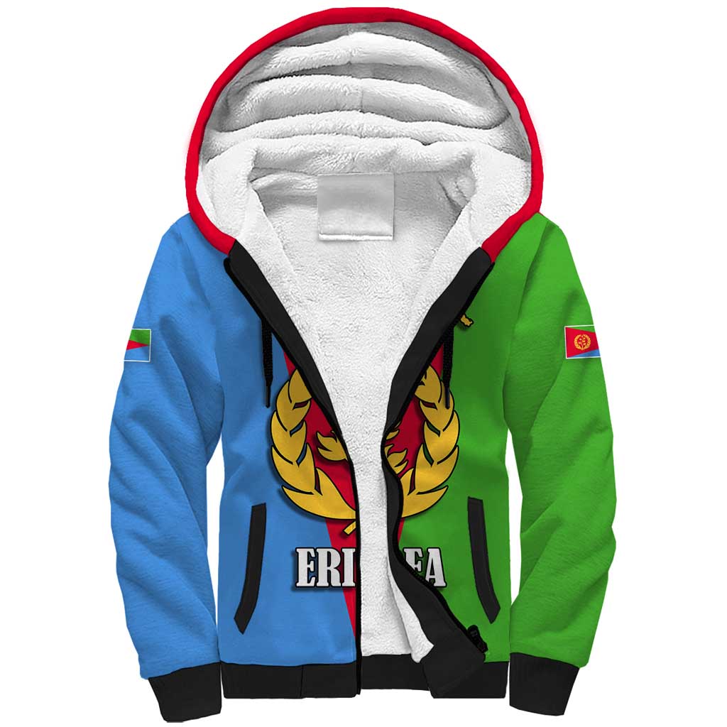 Personalized Eritrea Emblem Sherpa Hoodie With Flag Color - Wonder Print Shop