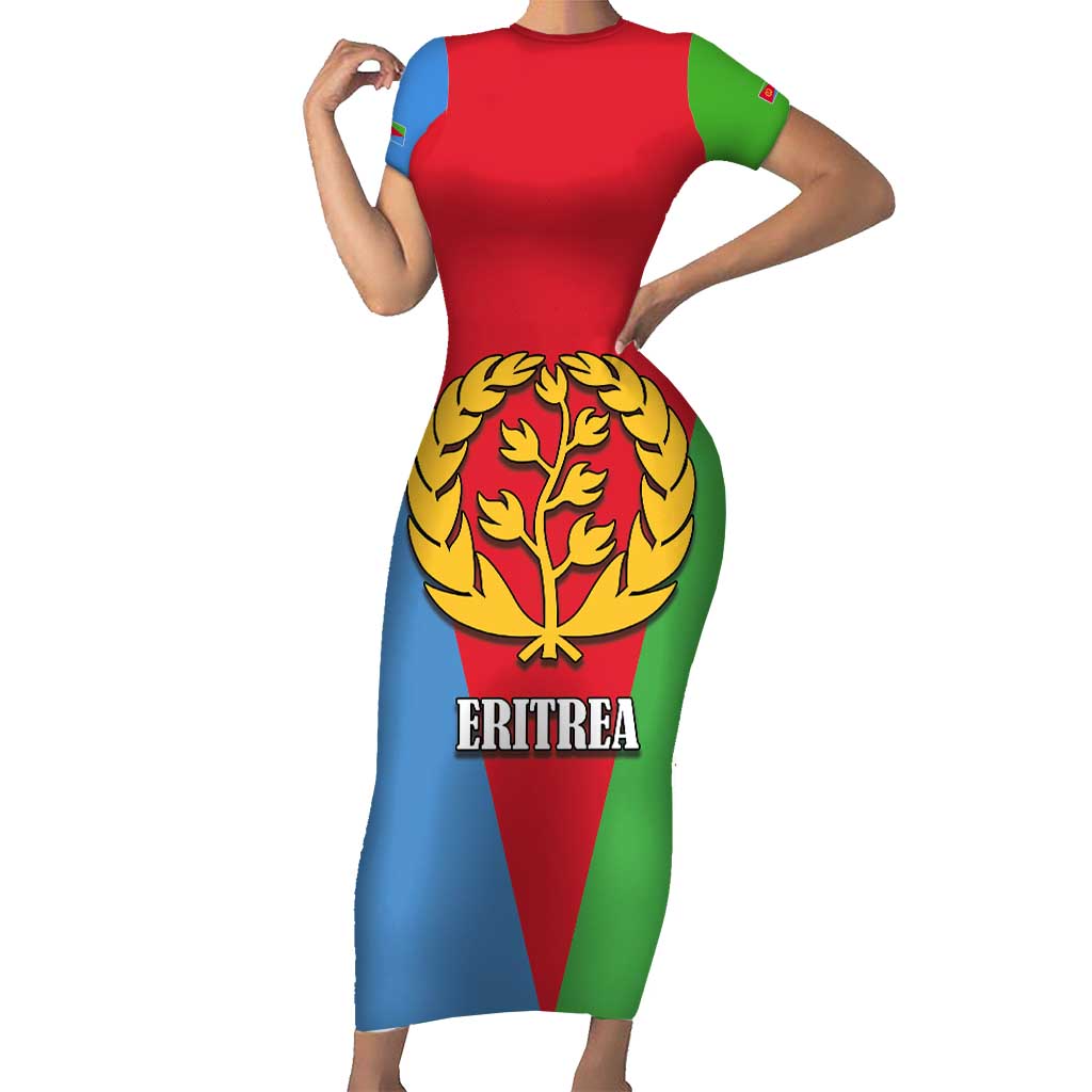 Personalized Eritrea Emblem Short Sleeve Bodycon Dress With Flag Color - Wonder Print Shop