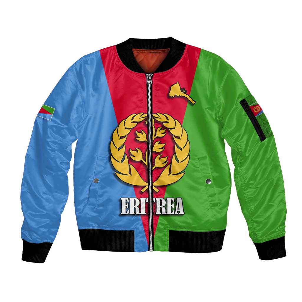 Personalized Eritrea Emblem Sleeve Zip Bomber Jacket With Flag Color - Wonder Print Shop