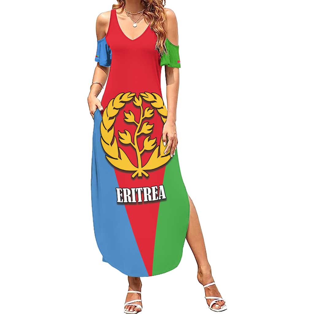 Personalized Eritrea Emblem Summer Maxi Dress With Flag Color - Wonder Print Shop