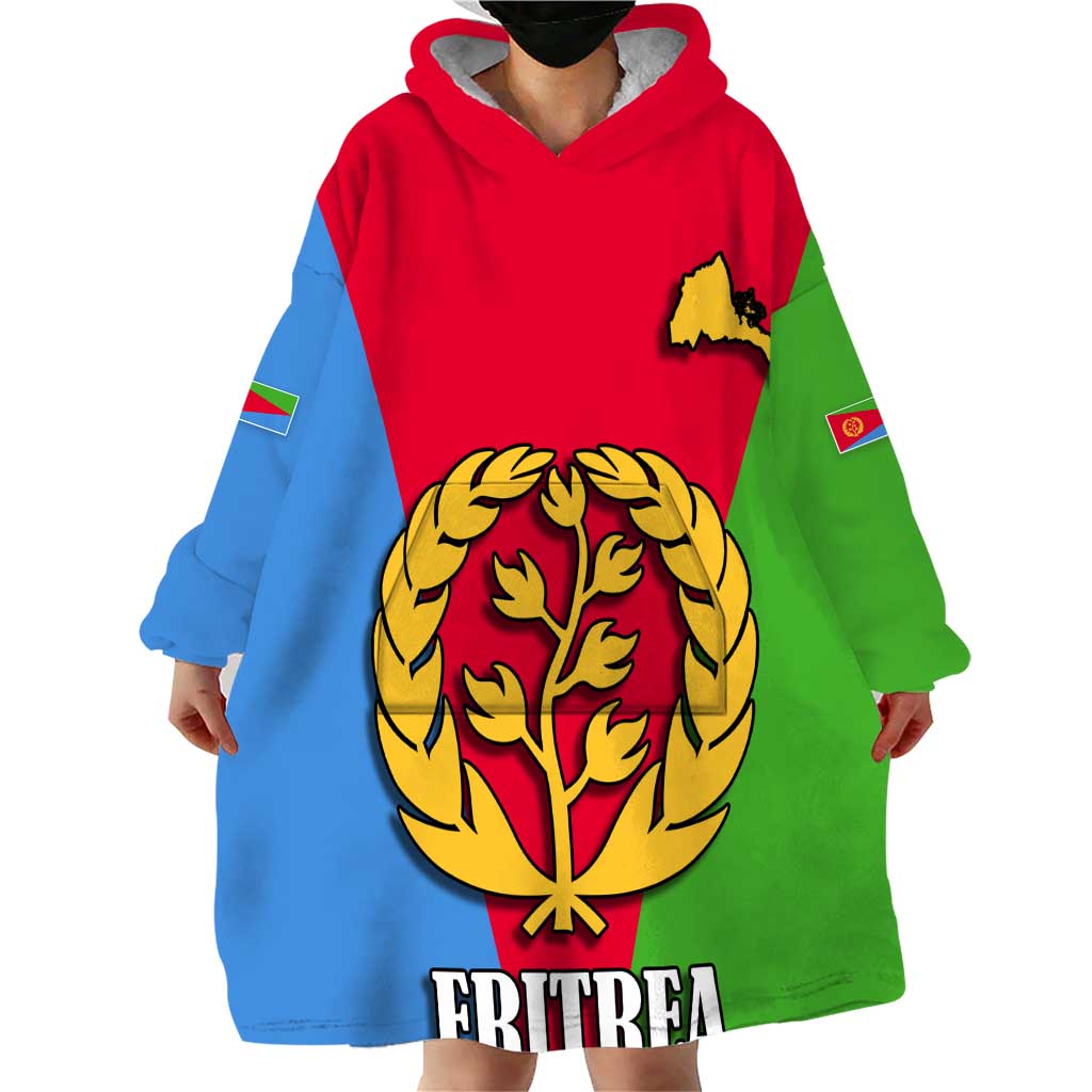 Personalized Eritrea Emblem Wearable Blanket Hoodie With Flag Color - Wonder Print Shop