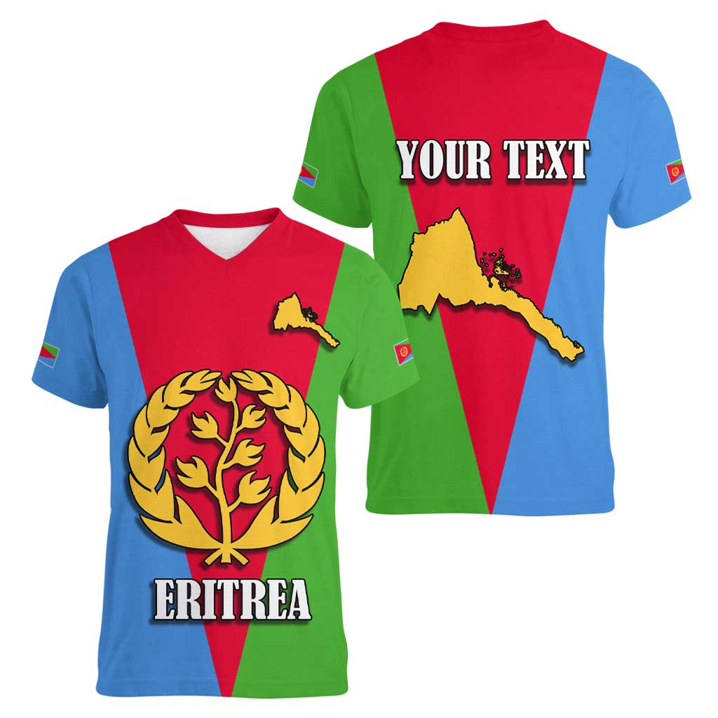 Personalized Eritrea Emblem Women V-Neck T-Shirt With Flag Color - Wonder Print Shop