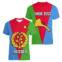 Personalized Eritrea Emblem Women V-Neck T-Shirt With Flag Color - Wonder Print Shop