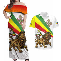 Ethiopia Couples Matching Off Shoulder Maxi Dress and Hawaiian Shirt Lion Of Judah Emblem With Cross - Wonder Print Shop