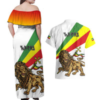 Ethiopia Couples Matching Off Shoulder Maxi Dress and Hawaiian Shirt Lion Of Judah Emblem With Cross - Wonder Print Shop