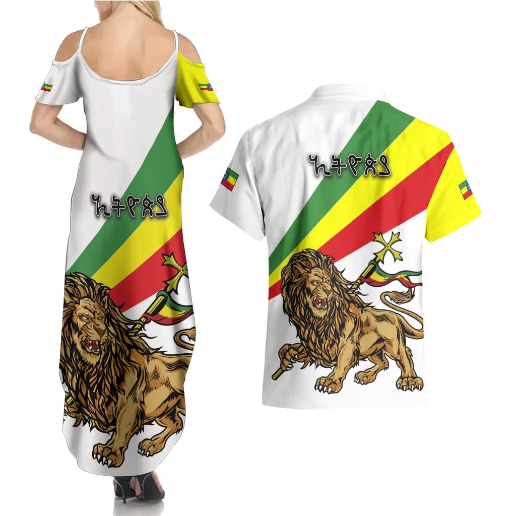 Ethiopia Couples Matching Summer Maxi Dress and Hawaiian Shirt Lion Of Judah Emblem With Cross - Wonder Print Shop