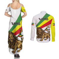 Ethiopia Couples Matching Summer Maxi Dress and Long Sleeve Button Shirt Lion Of Judah Emblem With Cross - Wonder Print Shop