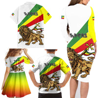 Ethiopia Family Matching Long Sleeve Bodycon Dress and Hawaiian Shirt Lion Of Judah Emblem With Cross - Wonder Print Shop