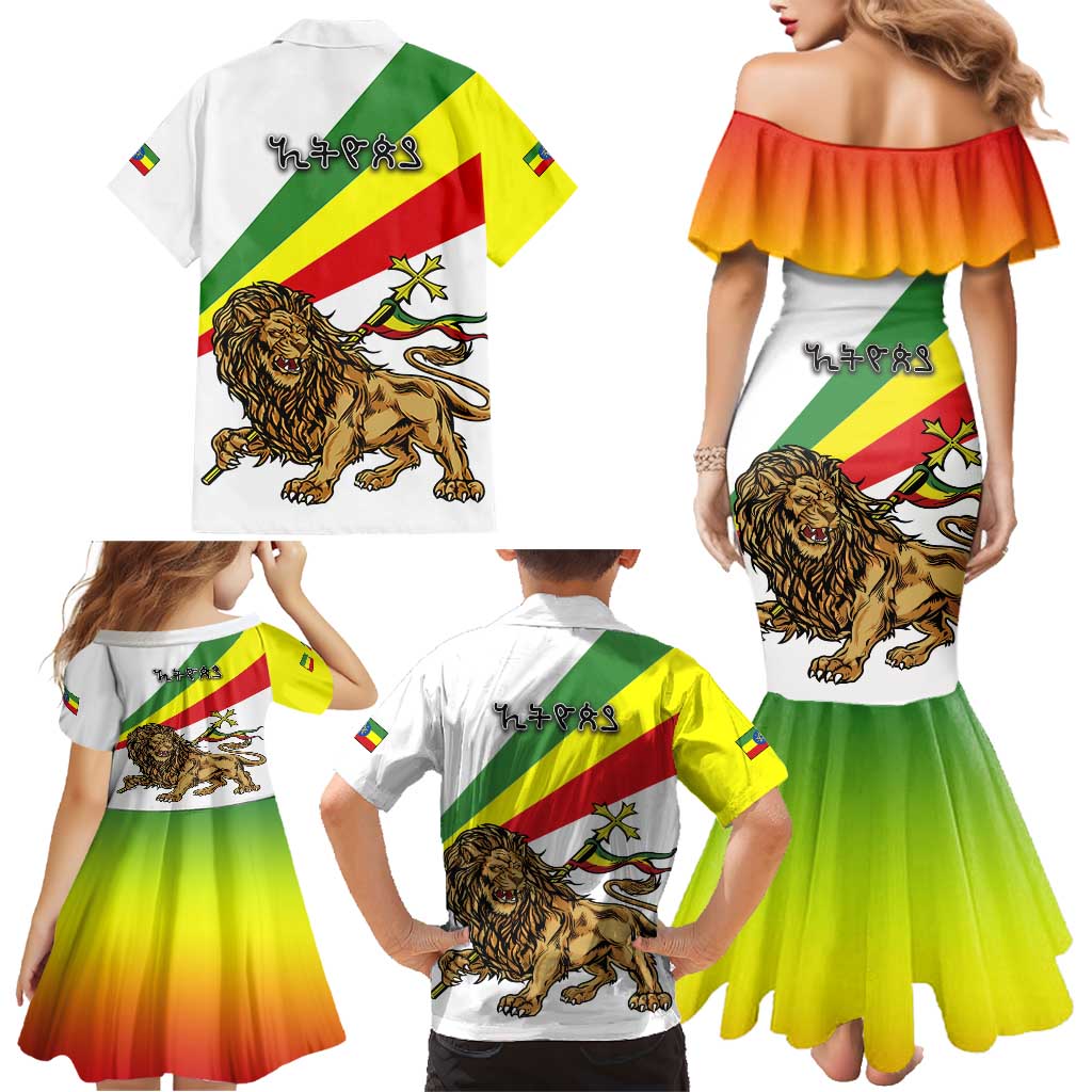 Ethiopia Family Matching Mermaid Dress and Hawaiian Shirt Lion Of Judah Emblem With Cross - Wonder Print Shop