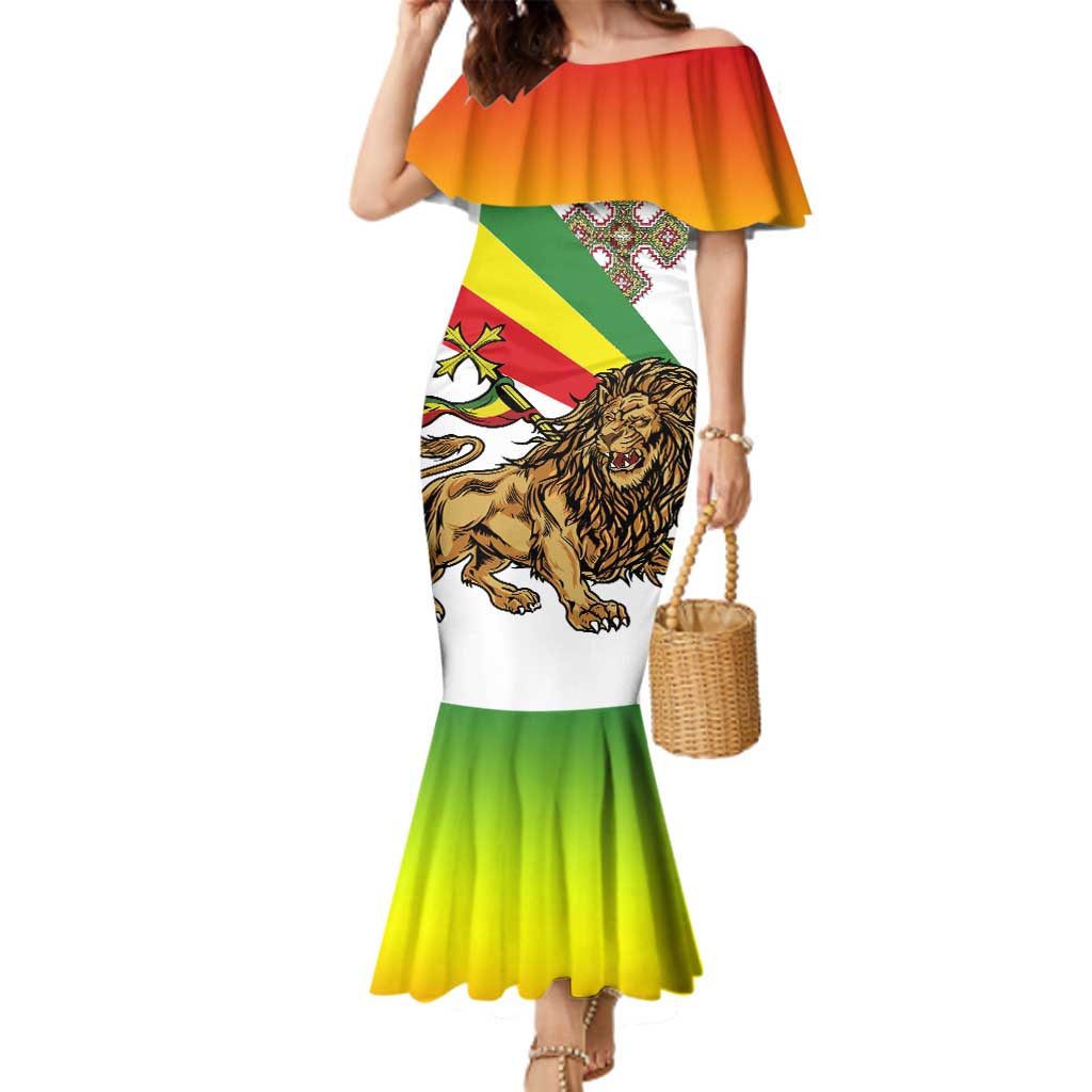 Ethiopia Family Matching Mermaid Dress and Hawaiian Shirt Lion Of Judah Emblem With Cross - Wonder Print Shop