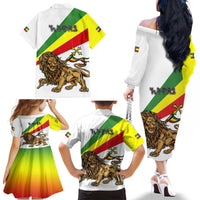 Ethiopia Family Matching Off The Shoulder Long Sleeve Dress and Hawaiian Shirt Lion Of Judah Emblem With Cross - Wonder Print Shop