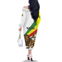 Ethiopia Family Matching Off The Shoulder Long Sleeve Dress and Hawaiian Shirt Lion Of Judah Emblem With Cross - Wonder Print Shop