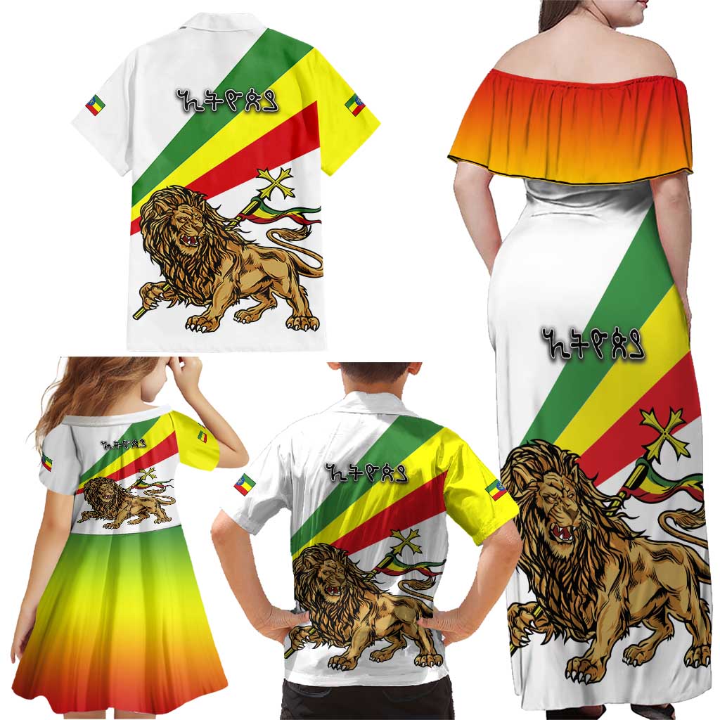 Ethiopia Family Matching Off Shoulder Maxi Dress and Hawaiian Shirt Lion Of Judah Emblem With Cross - Wonder Print Shop