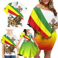 Ethiopia Family Matching Off Shoulder Short Dress and Hawaiian Shirt Lion Of Judah Emblem With Cross - Wonder Print Shop