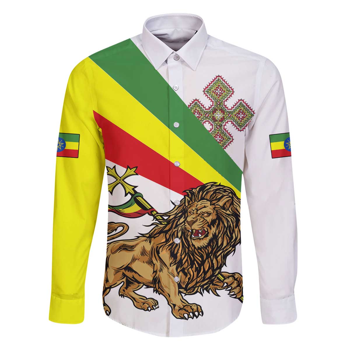 Ethiopia Family Matching Off Shoulder Short Dress and Hawaiian Shirt Lion Of Judah Emblem With Cross - Wonder Print Shop