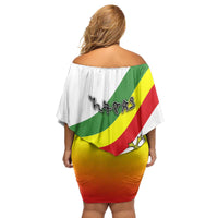 Ethiopia Family Matching Off Shoulder Short Dress and Hawaiian Shirt Lion Of Judah Emblem With Cross - Wonder Print Shop