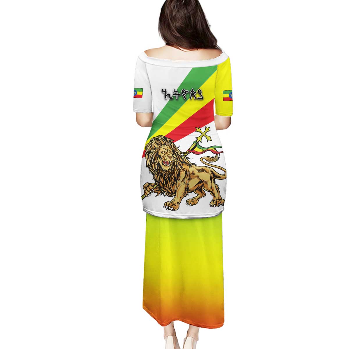 Ethiopia Family Matching Puletasi and Hawaiian Shirt Lion Of Judah Emblem With Cross - Wonder Print Shop