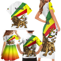 Ethiopia Family Matching Short Sleeve Bodycon Dress and Hawaiian Shirt Lion Of Judah Emblem With Cross - Wonder Print Shop