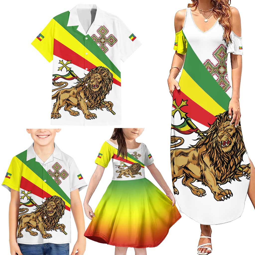 Ethiopia Family Matching Summer Maxi Dress and Hawaiian Shirt Lion Of Judah Emblem With Cross - Wonder Print Shop