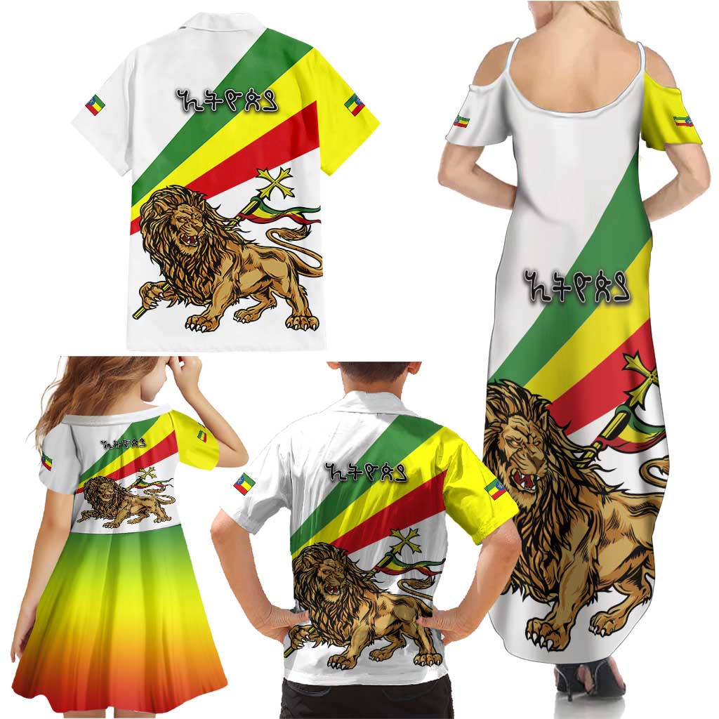 Ethiopia Family Matching Summer Maxi Dress and Hawaiian Shirt Lion Of Judah Emblem With Cross - Wonder Print Shop