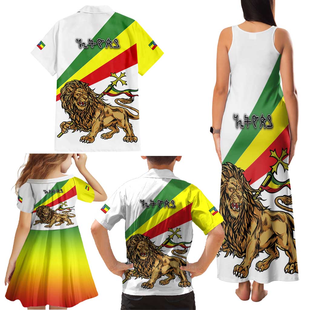 Ethiopia Family Matching Tank Maxi Dress and Hawaiian Shirt Lion Of Judah Emblem With Cross - Wonder Print Shop
