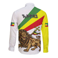 Ethiopia Long Sleeve Button Shirt Lion Of Judah Emblem With Cross - Wonder Print Shop
