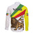 Ethiopia Long Sleeve Button Shirt Lion Of Judah Emblem With Cross - Wonder Print Shop