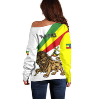 Ethiopia Off Shoulder Sweater Lion Of Judah Emblem With Cross - Wonder Print Shop