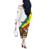 Ethiopia Off The Shoulder Long Sleeve Dress Lion Of Judah Emblem With Cross - Wonder Print Shop