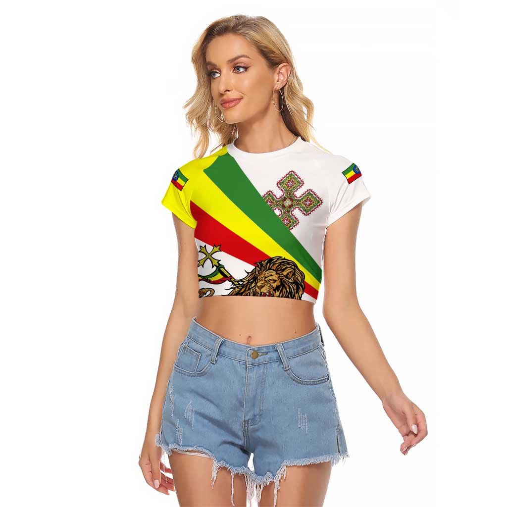 Ethiopia Raglan Cropped T Shirt Lion Of Judah Emblem With Cross - Wonder Print Shop