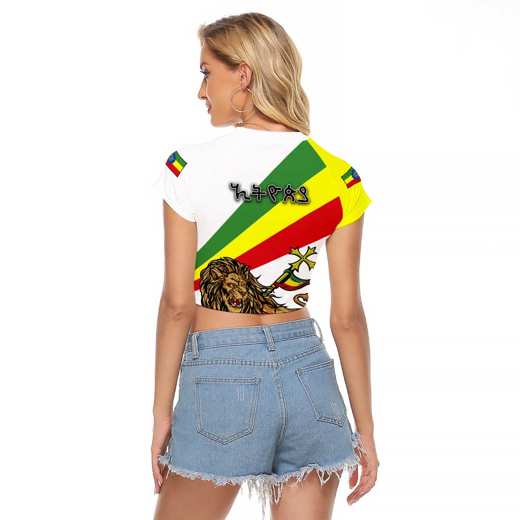 Ethiopia Raglan Cropped T Shirt Lion Of Judah Emblem With Cross - Wonder Print Shop